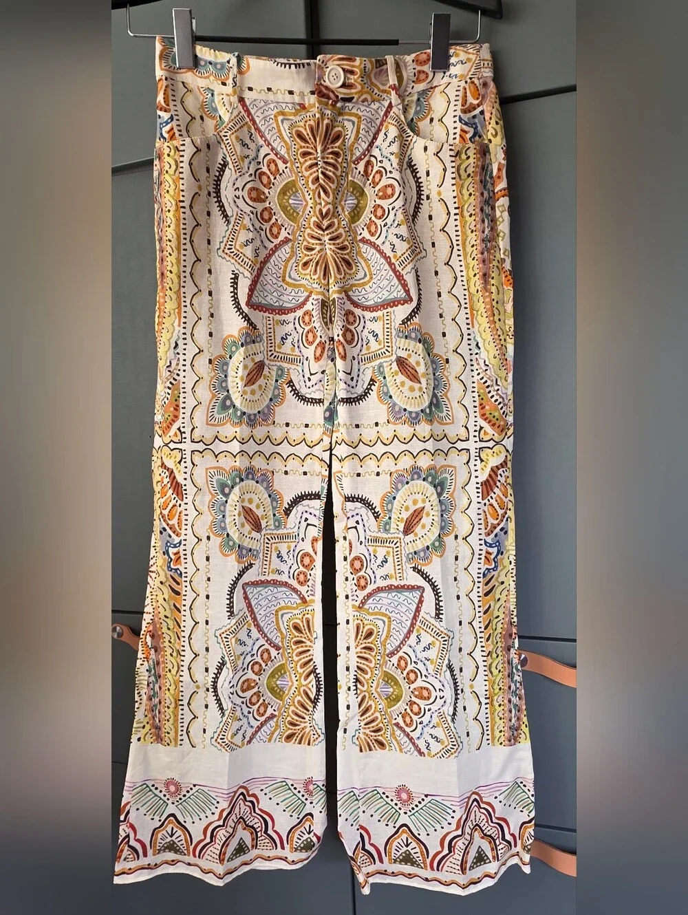 682. Zara Printed Linen Blend Mini Flare Pants Paisley Boho Co-Ord XS
